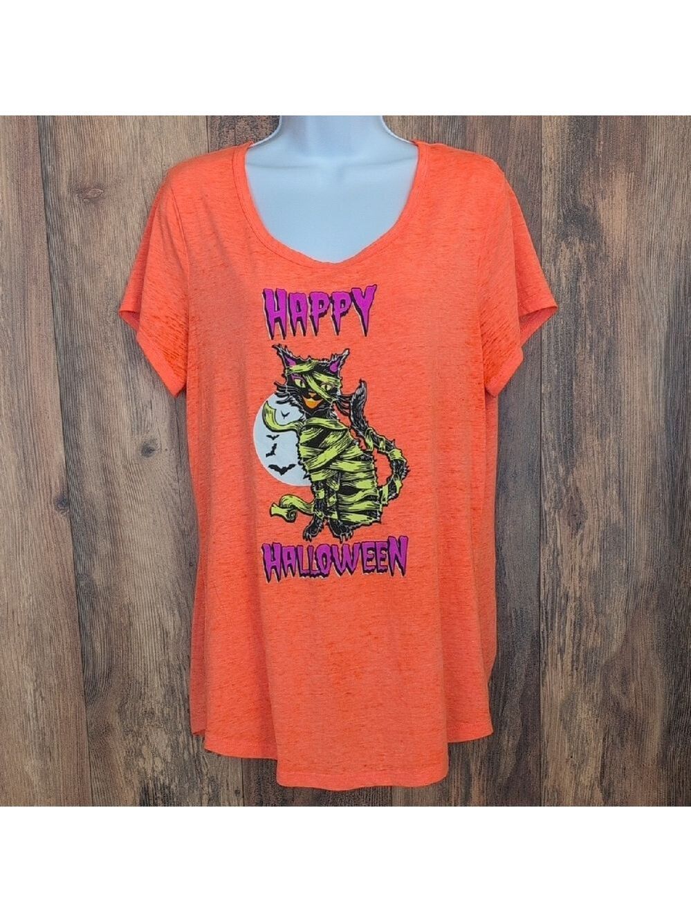 Rocker Girl Graphic Happy Halloween Orange Tee Tshirt XL